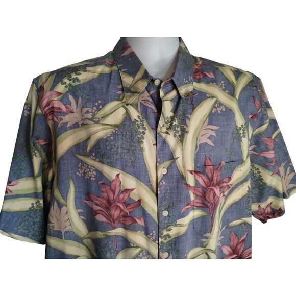 Reyn Spooner Hawaiian SHIRT blue/red leaf FLORAL PRINT Men's XL - Picture 4 of 7